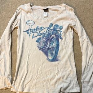 Harley-Davidson Cream and Blue Motorcycle Tee